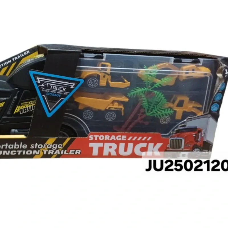 JUGUETE CAMION TRAILER CON 4 CARROS DE CONSTRUCCION Y PALMA