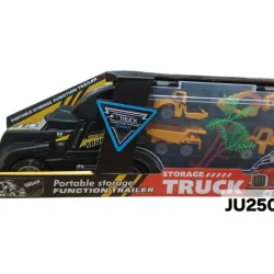 JUGUETE CAMION TRAILER CON 4 CARROS DE CONSTRUCCION Y PALMA