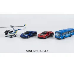 JUGUETE SET 2 CARROS, HELICOPTERO, BUSS CAR MODEL