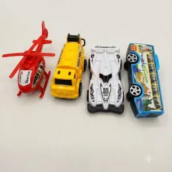 JUGUETE SET HELICOPTERO, PIPA AGUA, BUSS, TARGER