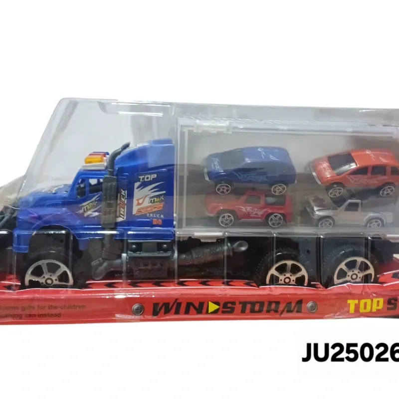 JUGUETE CAMION TRAILER CON 4 CARROS TOP SPEED