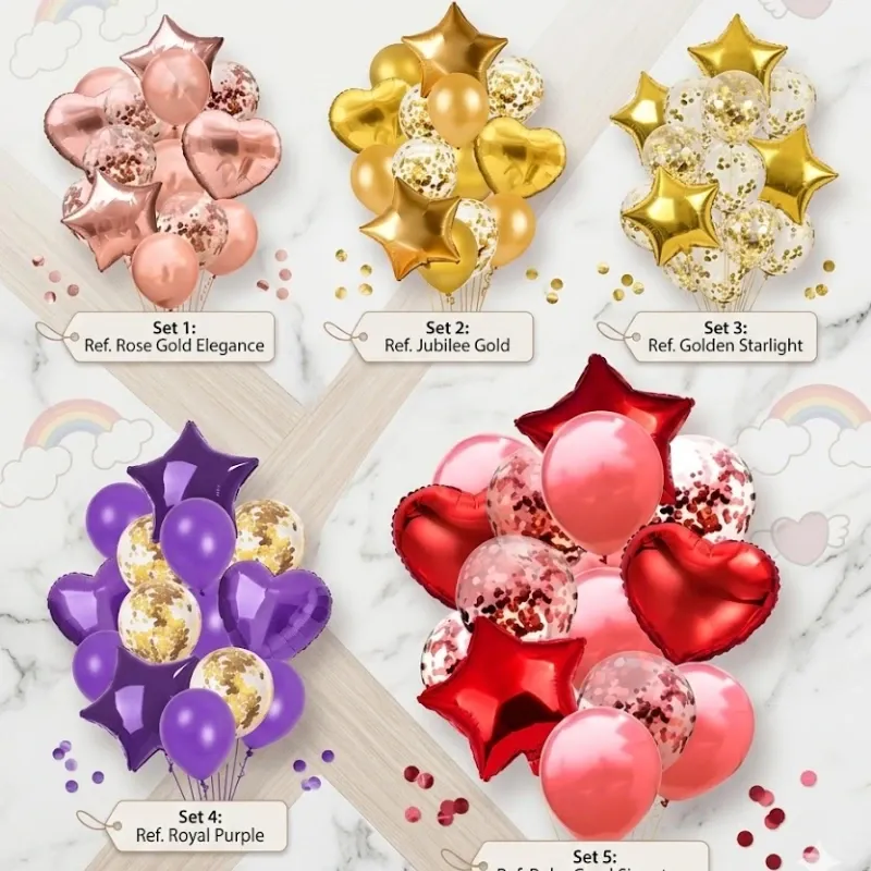 SET GLOBO 14 PZAS 2 CORAZONES, 2 ESTRELLAS, 10 LATEX R12