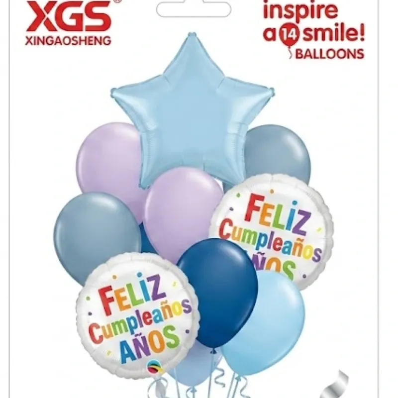 SET GLOBO 14 PZAS FELIZ CUMPLEAÑOS 2 REDONDO, 1 ESTRELLA, 11 LATEX R12