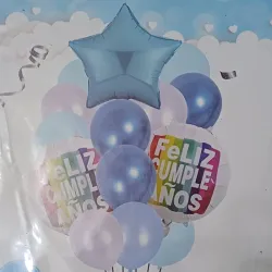 SET GLOBO 14 PZAS FELIZ CUMPLEAÑOS 2 REDONDO, 1 ESTRELLA, 11 LATEX R12