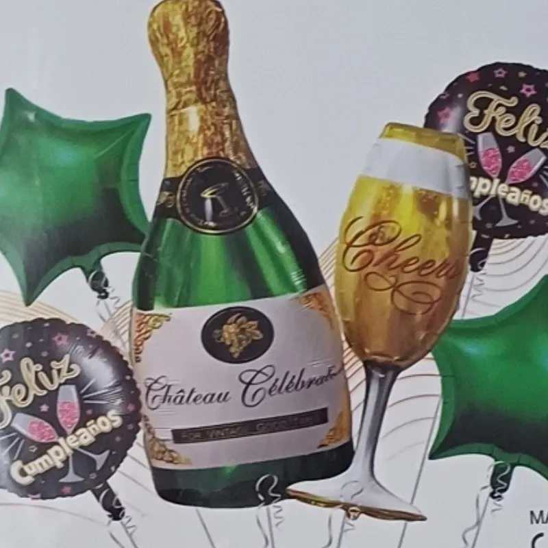 SET GLOBO 5 PZAS BOTELLA CHAMPAN Y COPA CHEERS