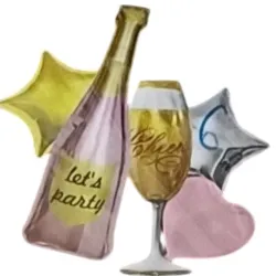 SET GLOBO 5 PZAS BOTELLA CHAMPAN Y COPA CHEERS