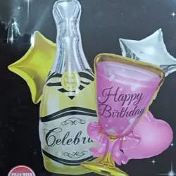 SET GLOBO 5 PZAS BOTELLA CHAMPAN Y COPA ROSADA