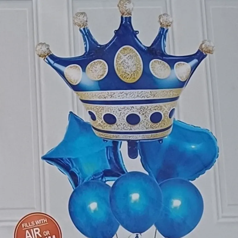 SET GLOBO 6 PZAS CORONA ROSADA Y CELESTE