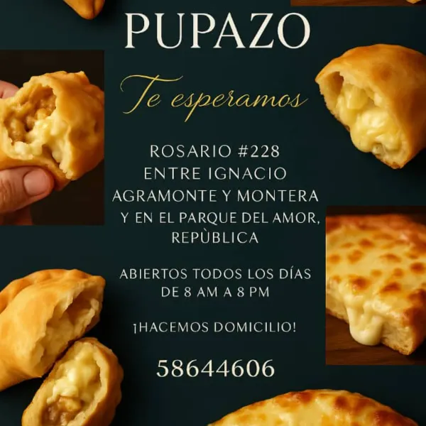 En Pupazo, lo nuestro es simple: empanadas, empanadillas y tequeños hechos con alma y calle.
Nada de pretensiones, solo masa crujiente, rellenos sabrosos y ese toque rebelde que no se enseña, se vive.

Nacimos del antojo — del olor que te detiene en seco y te dice “eso es lo que quiero”.
Cada bocado cuenta una historia de sabor bien hecho, sin atajos, sin inventos raros.

Aquí no seguimos recetas de moda; seguimos el instinto, el fuego y las ganas de hacerlo mejor cada día.
Pupazo es sabor sin filtro. Y si lo pruebas, ya eres parte del clan.
