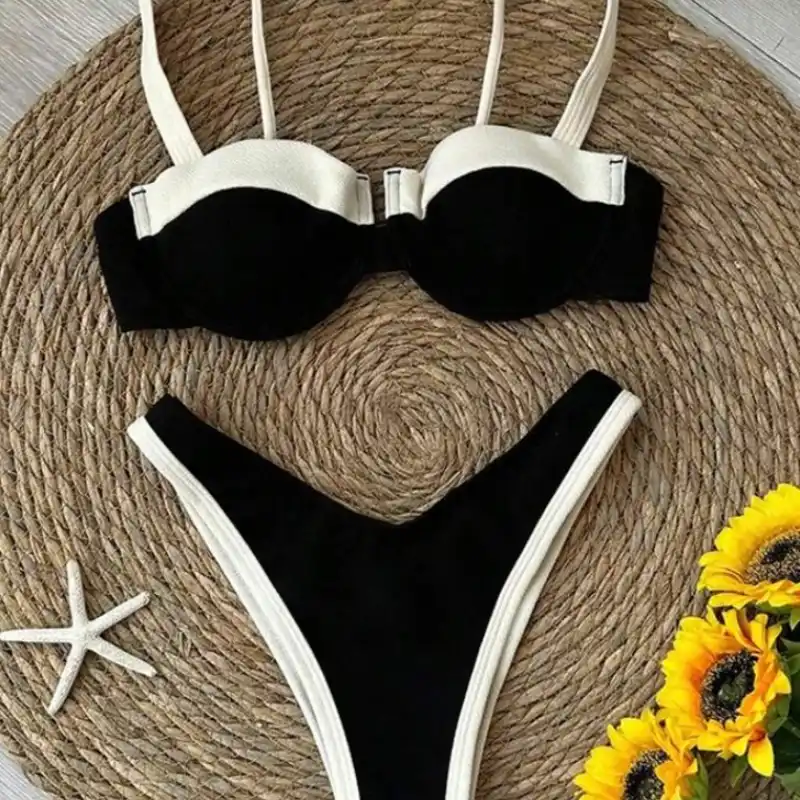 Bikini negro con franja blanca