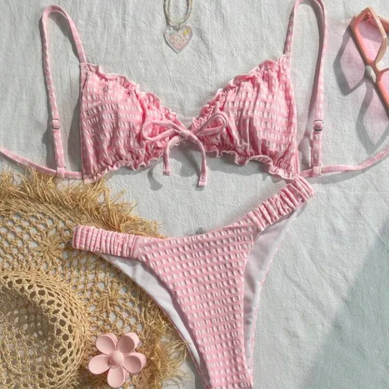 Bikini rosa de cuadritos