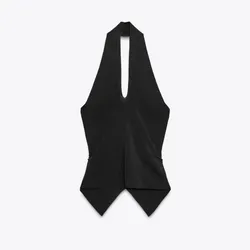 Blusa Zara negra cogida al cuello con botones detrás