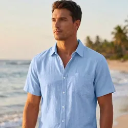 Camisa de lino azul celeste