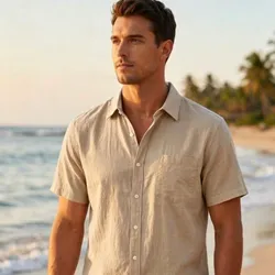 Camisa de lino beige