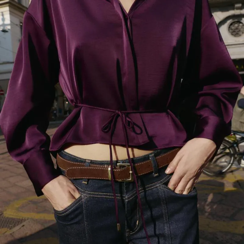 Camisa Zara de satén violeta