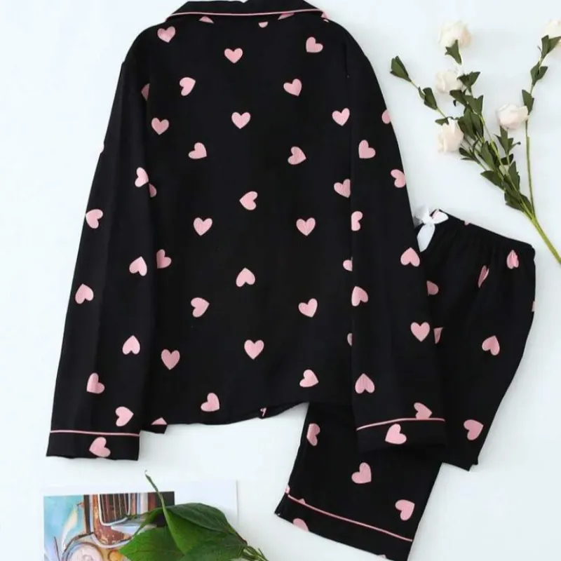 Pijama negro con corazones 🌸