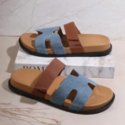 Sandalias tipo Hermès azul y carmelita