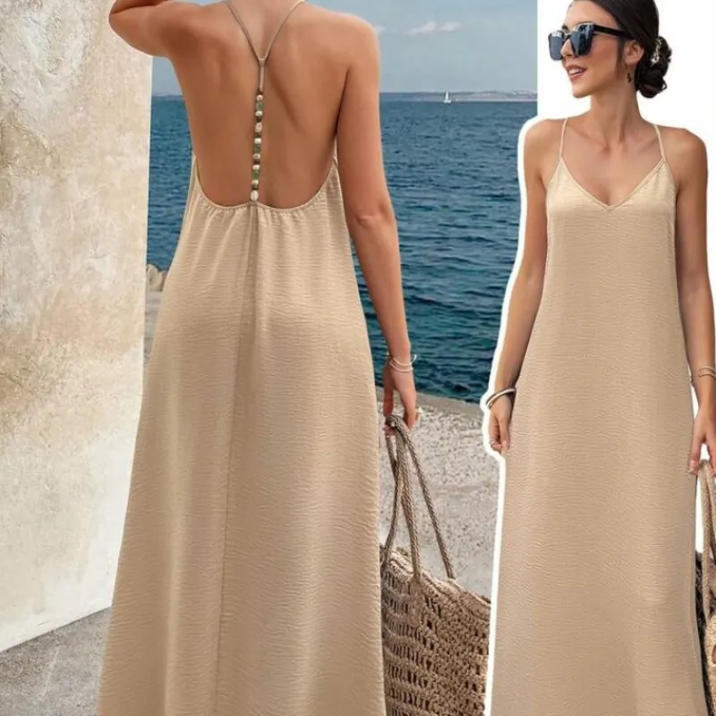 Vestido beige con detalles en la espalda