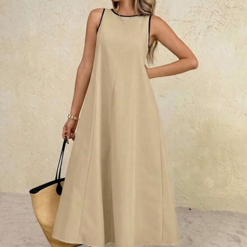 Vestido beige con franja negra