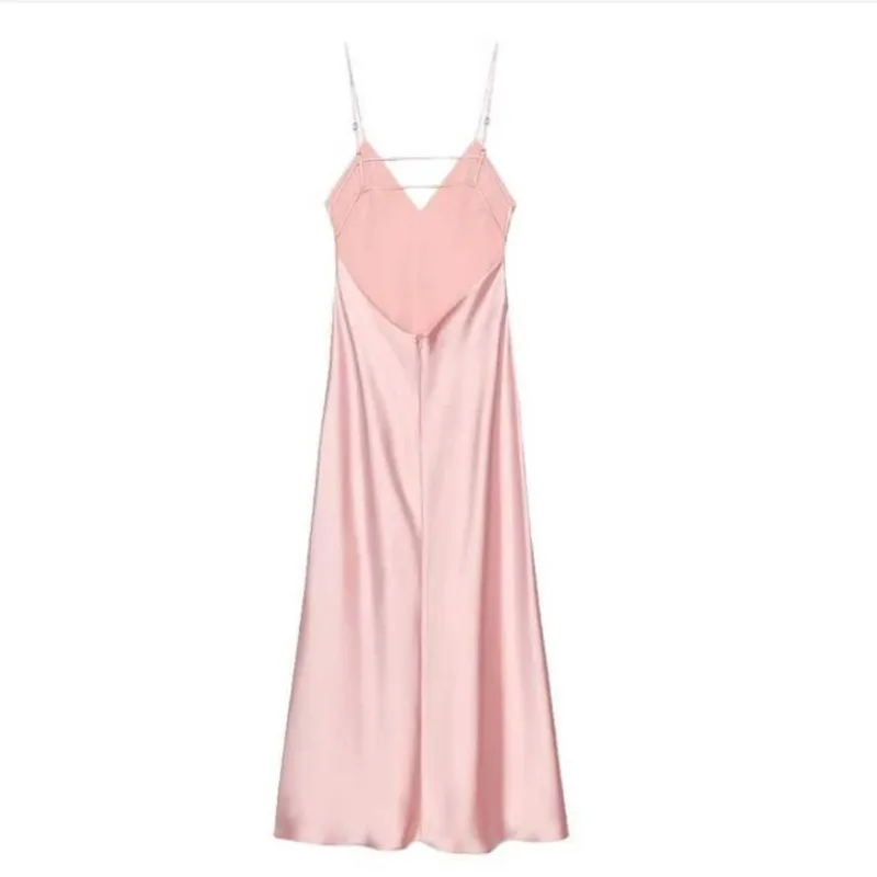 Vestido de satén rosa palo