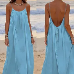 Vestido largo de playa azul