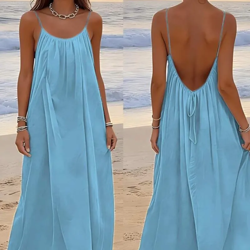 Vestido largo de playa azul