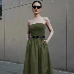 Vestido palabra de honor verde olivo