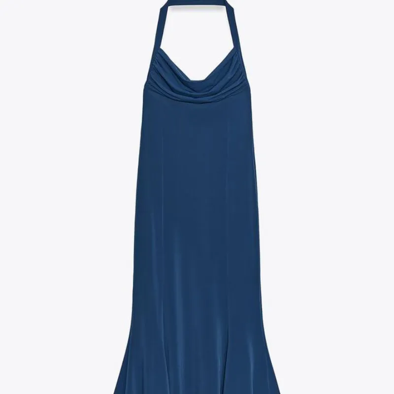 Vestido Zara azul cogido al cuello con espalda afuera