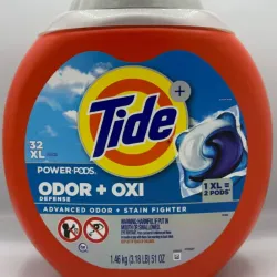Tide Power Pods Odor + Oxi Defense Advanced Odor + Stain Fighter. 