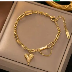 Manilla de corazón y eslabones rectangulares