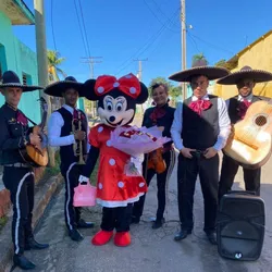 Mariachis acompañado de Flores y Personajes