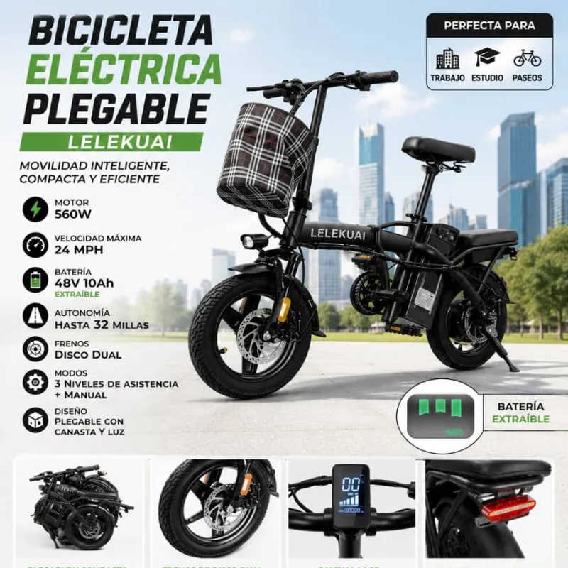 BICICLETA ELÉCTRICA PLEGABLE LELEKUAI