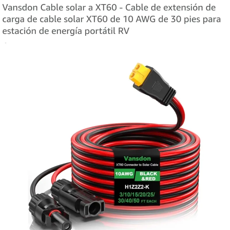 🔌 Cable Solar XT60 de 30 Pies (10 AWG)