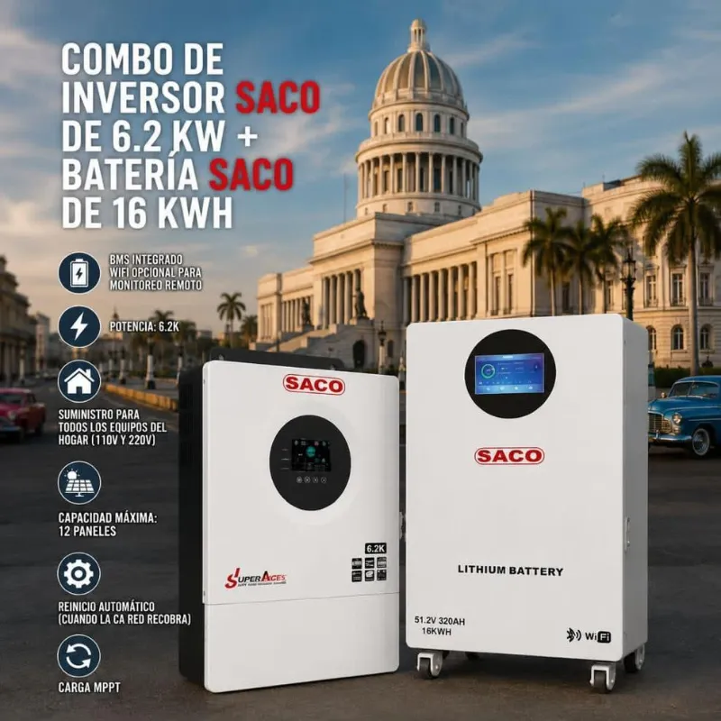 COMBO DE INVERSOR SACO 6.2 KW + BATERÍA SACO DE LITIO 16 KWH