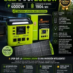 ⚡ ESTACIÓN DE ENERGÍA CUBAMAX 2000 W ⚡ 👑 Incluye Panel Solar de 200 W 🌞 👑