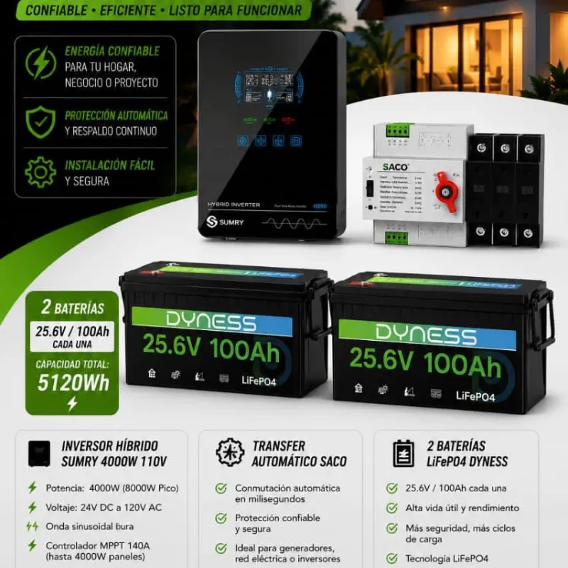 ⚡🔋 INVERSOR SUMRY 4000W + 2 BATERÍAS 25.6V 100Ah LiFePO₄