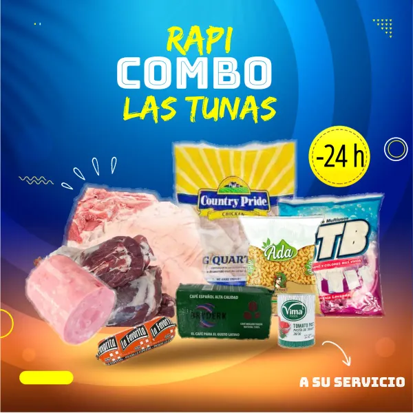 Rapi-COMBO Las Tunas es una tienda virtual en la que podrás encontrar variedad de productos que te permitirán confeccionar tú propio combo para tus familiares en Cuba o adquir uno de los que proponemos. Con una variedad de productos, cárnivos, granos, lácteos entre muchos otros. Puede realizar el pago vía zelle o Cash app después de entregado y revisado el producto. No lo dude y visítenos, estamos a su servicio.