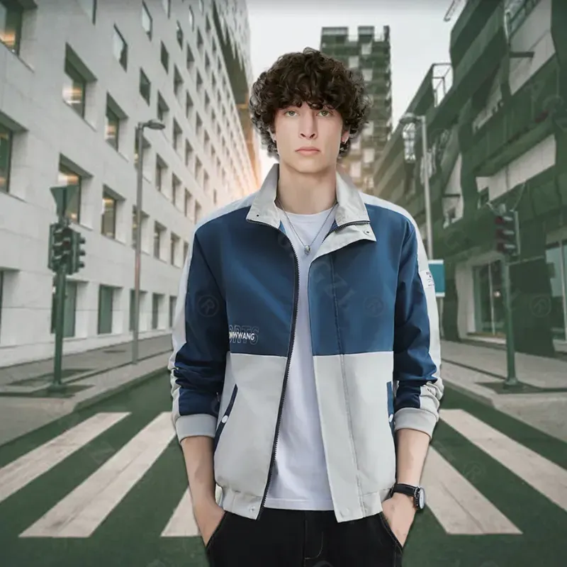 abrigo/chaqueta impermeable_azul marino y gris