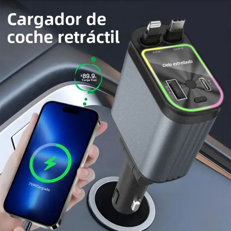 cargador auto 4 en 1 de carga rápida y con starlight