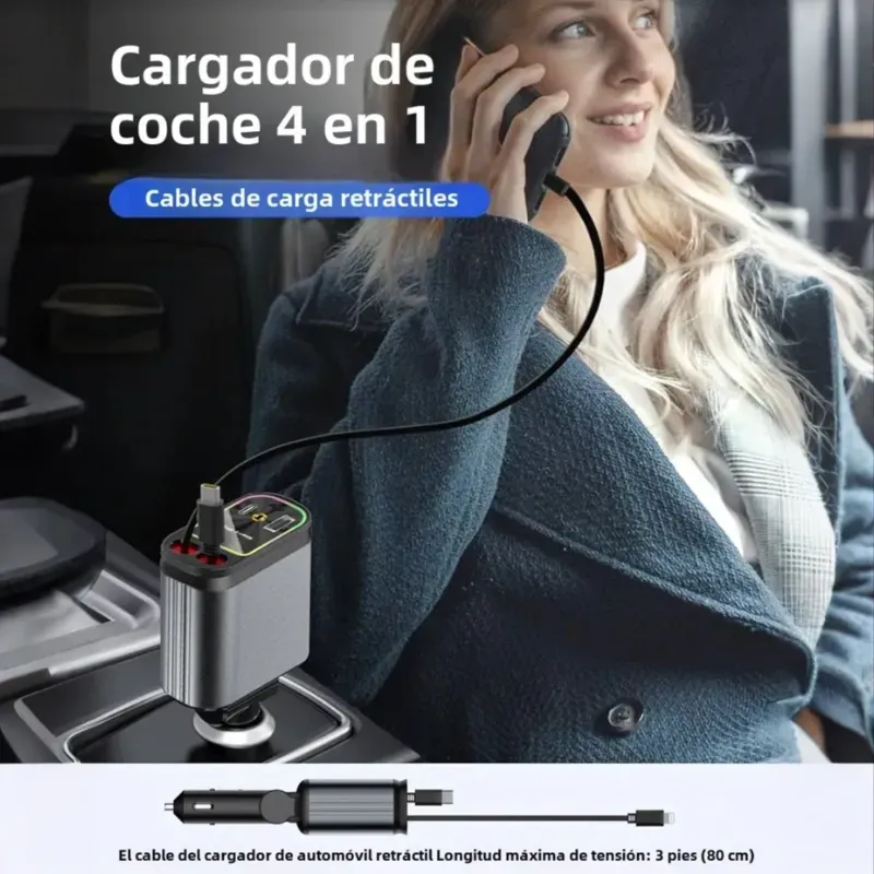 cargador auto 4 en 1 de carga rápida y con starlight