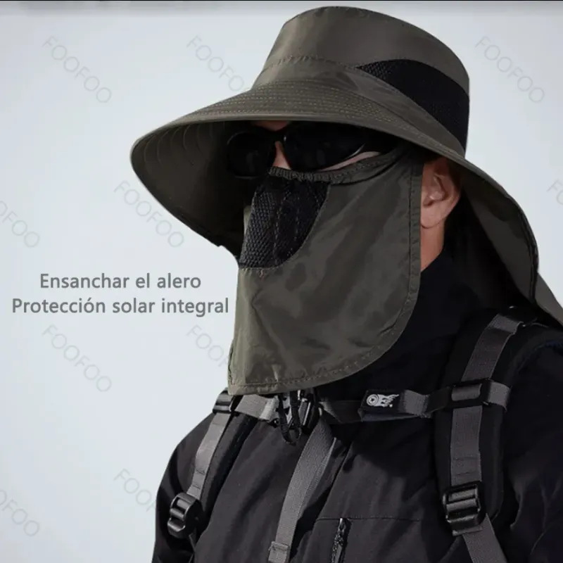 sombrero de pesca + mangas de protección solar