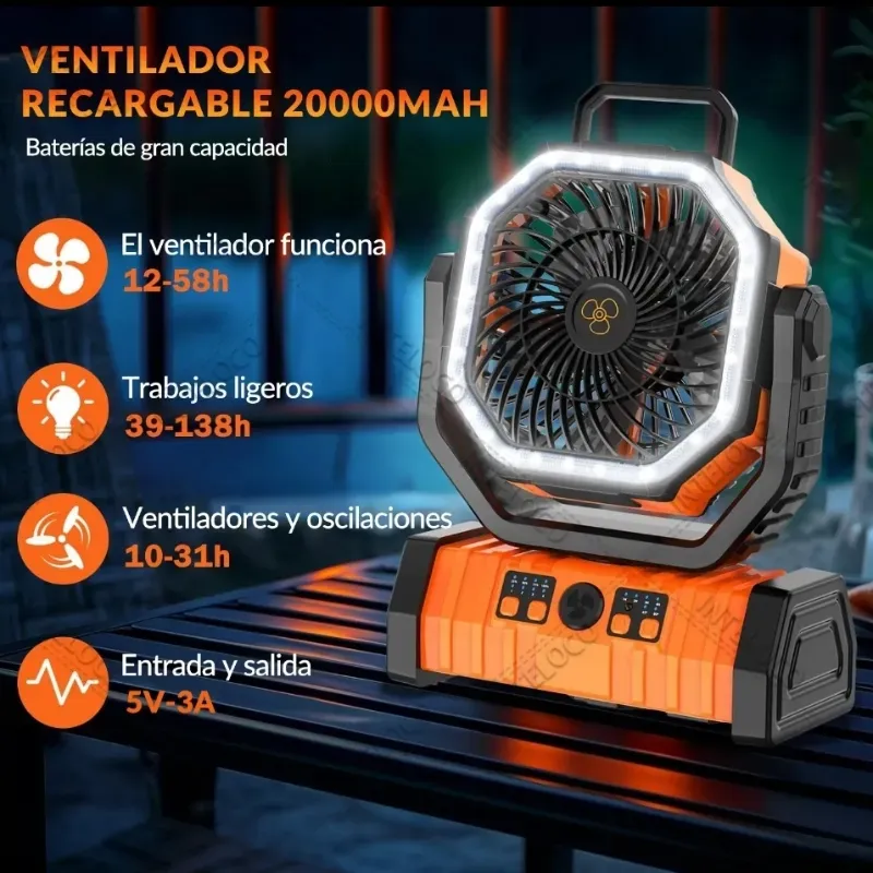 ventilador recargable portátil 20000 mAh