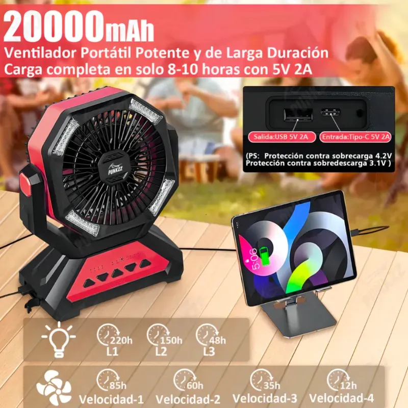 ventilador recargable portátil 20000 mAh y 12 pulgadas modelo 2 - 30000 CUP / 73 USD