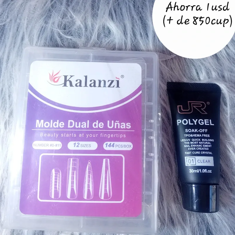 1 polygel JR + 1 Caja de 144 Moldes Mixtos
