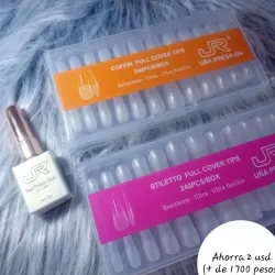 Pegamento softgel + 2 Cajas de 240 Uñas Softgel Coffin y Stiletto