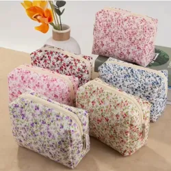 Cosmetiqueras Acolchadas con Estampado Floral Vintage