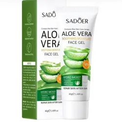 Gel Aloe Vera Vit E SADOER Precio : 2300 ( 40g Gel de aloe vera suavizado después del sol profundamente hidratante cuidado de la piel nutritiva, para cara, cuerpo y cabello, quemaduras solares, enrojecimiento y picazón de la piel,  Resistente al Agua  Hidrata tu piel: formulado con aloe y vitamina E preserva tu piel y extiende tu bronceado.  Repleta la humedad: el gel de aloe vera bloquea la humedad mientras que también promueve el flujo de circulación sanguínea en tu cuero cabelludo, sin la sensación grasosa.  Proporciona alivio de quemaduras solares: los estudios muestran que el aloe vera orgánico calma y protege la piel dañada mientras promueve el crecimiento natural de las células de la piel. También ayuda a calmar la dermatitis seborreica, la dermatitis atópica y otras formas de eccema y psoriasis.