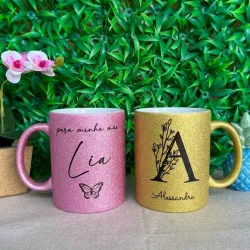 Jarras doradas y rosadas con glitter