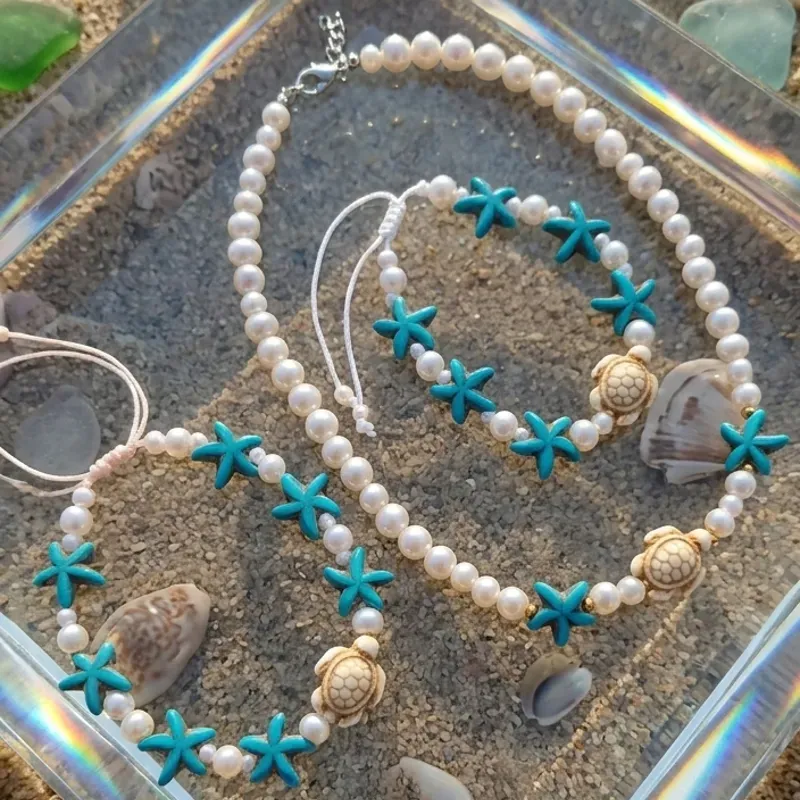 Juego de Collar ,pulsera y tobillera ☀️🐚🌴📿