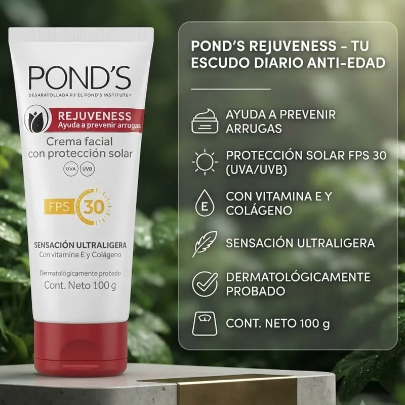 ❤️ POND'S Rejuveness: Crema Facial con Protección Solar